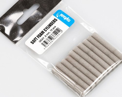 Soft Foam Cylinders, Gray, 6 mm